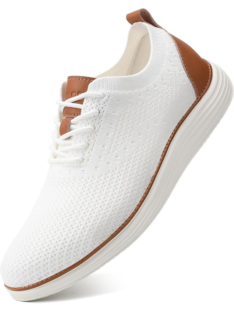 Vilocy Men's White Soft Fabric Lightweight Lace Up Comfortable Running Sneakers